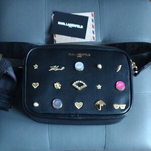 Karl Lagerfeld Black Crossbody Bag with Gold Accents